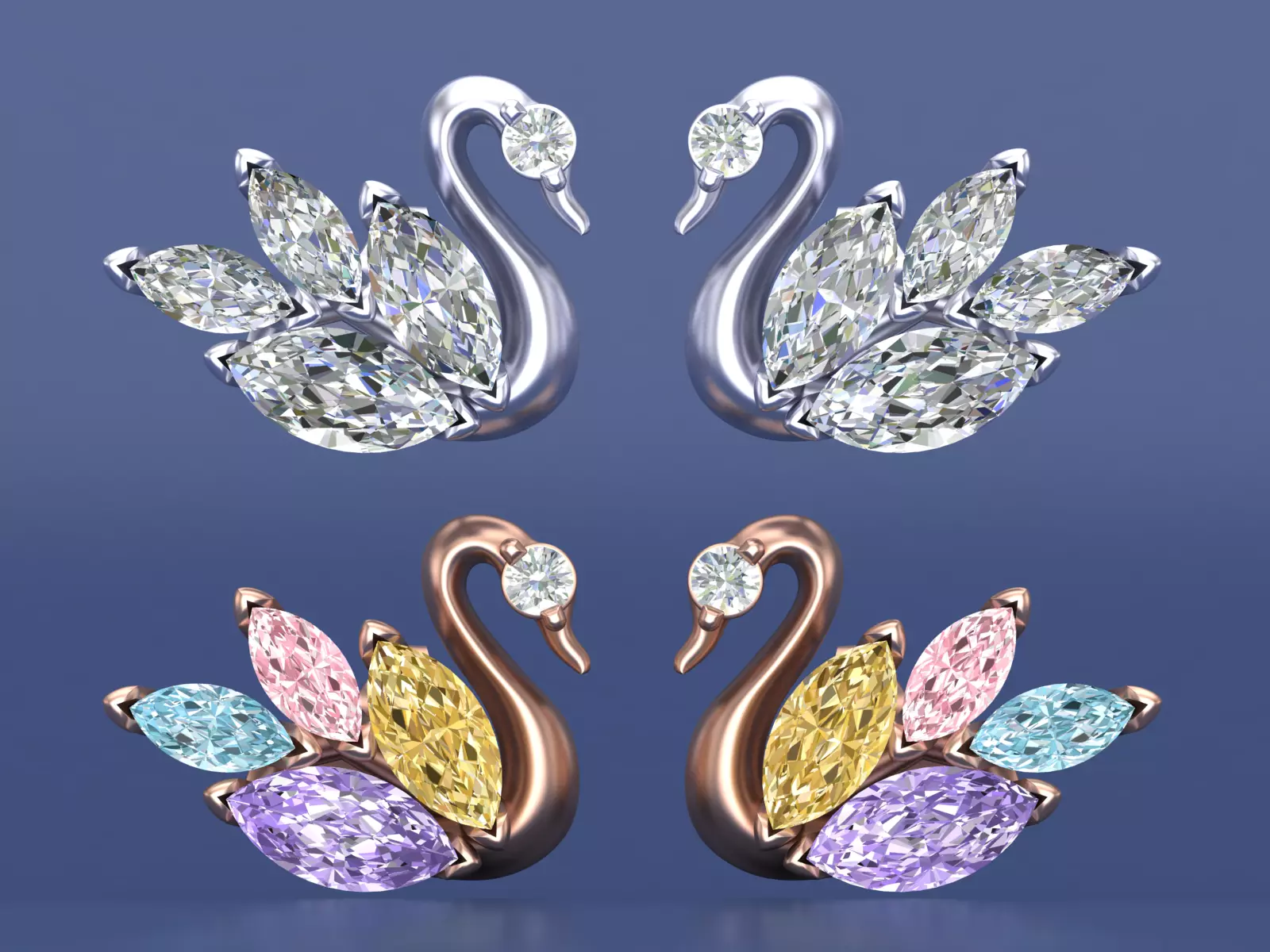 Swan Marquise Diamond Stud Earrings 3D CAD Design 3D print model_2