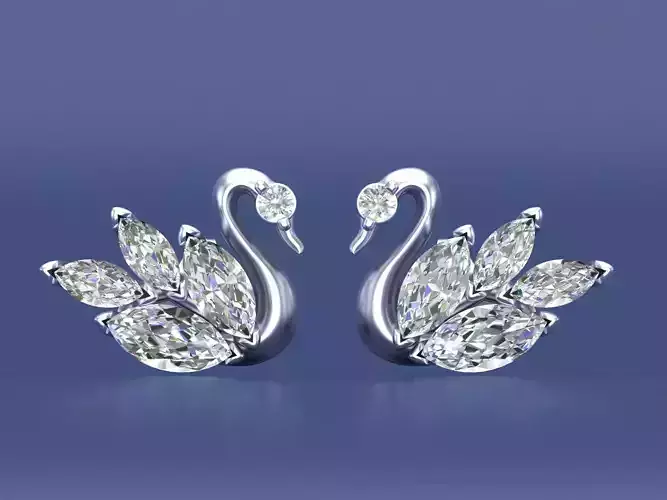 Swan Marquise Diamond Stud Earrings 3D CAD Design