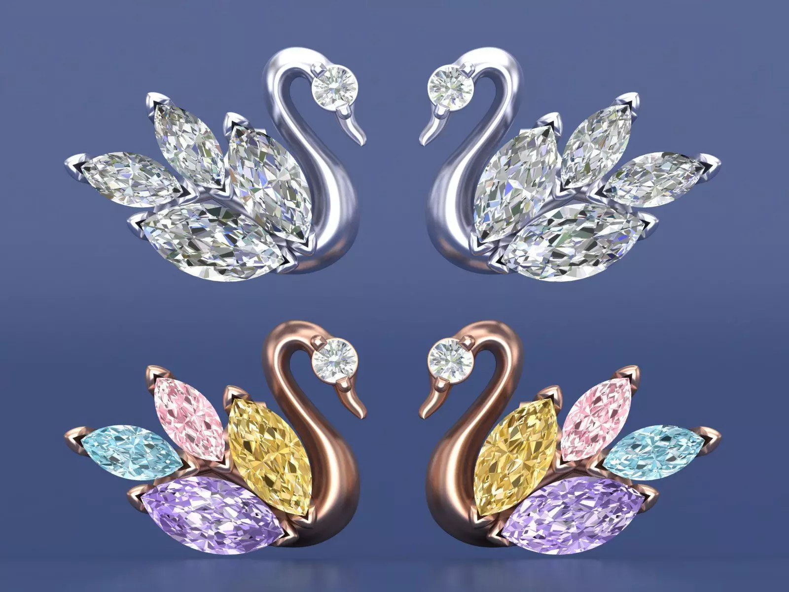 Swan Marquise Diamond Stud Earrings 3D CAD Design 3D print model_12
