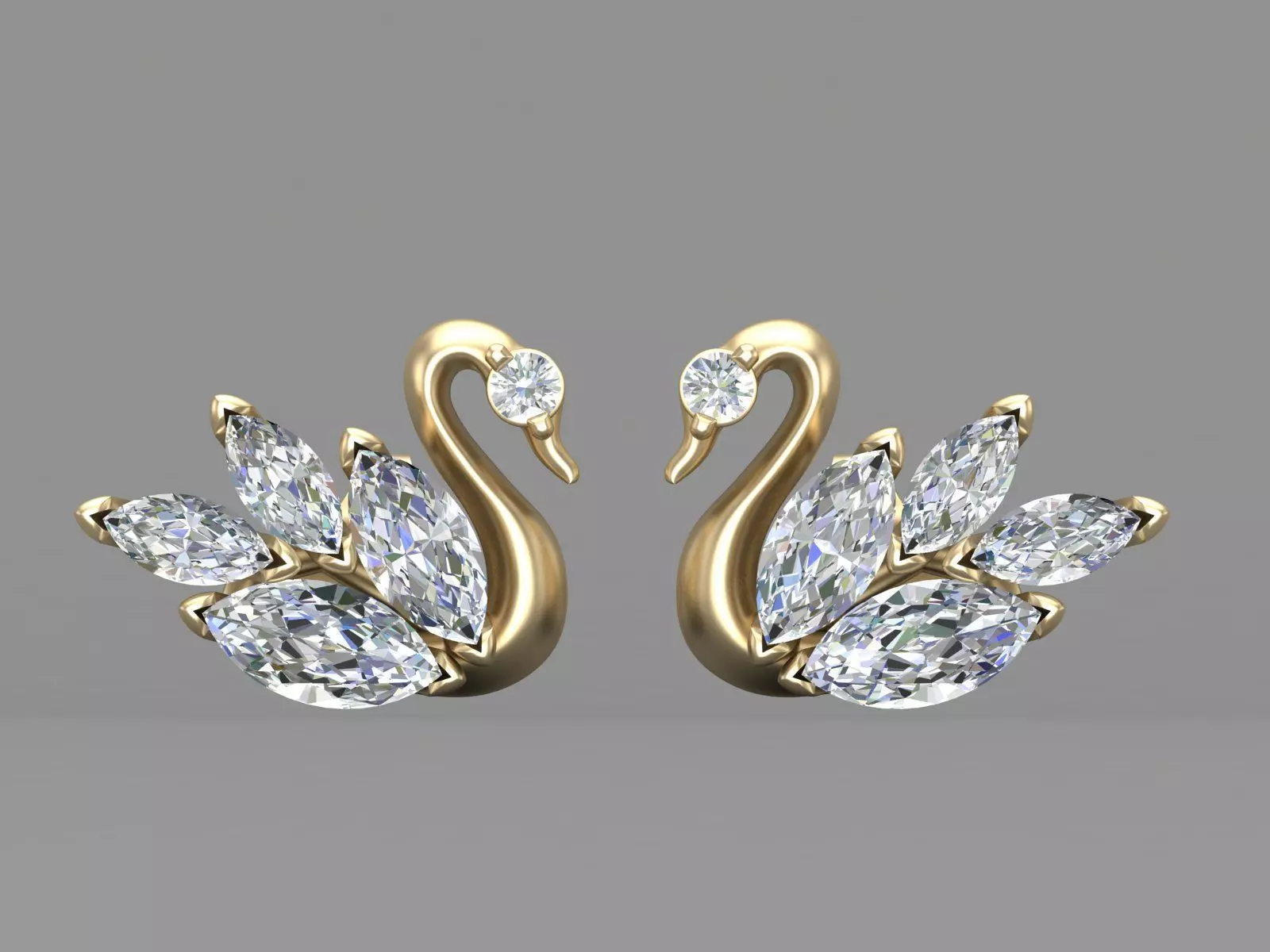 Swan Marquise Diamond Stud Earrings 3D CAD Design 3D print model_3