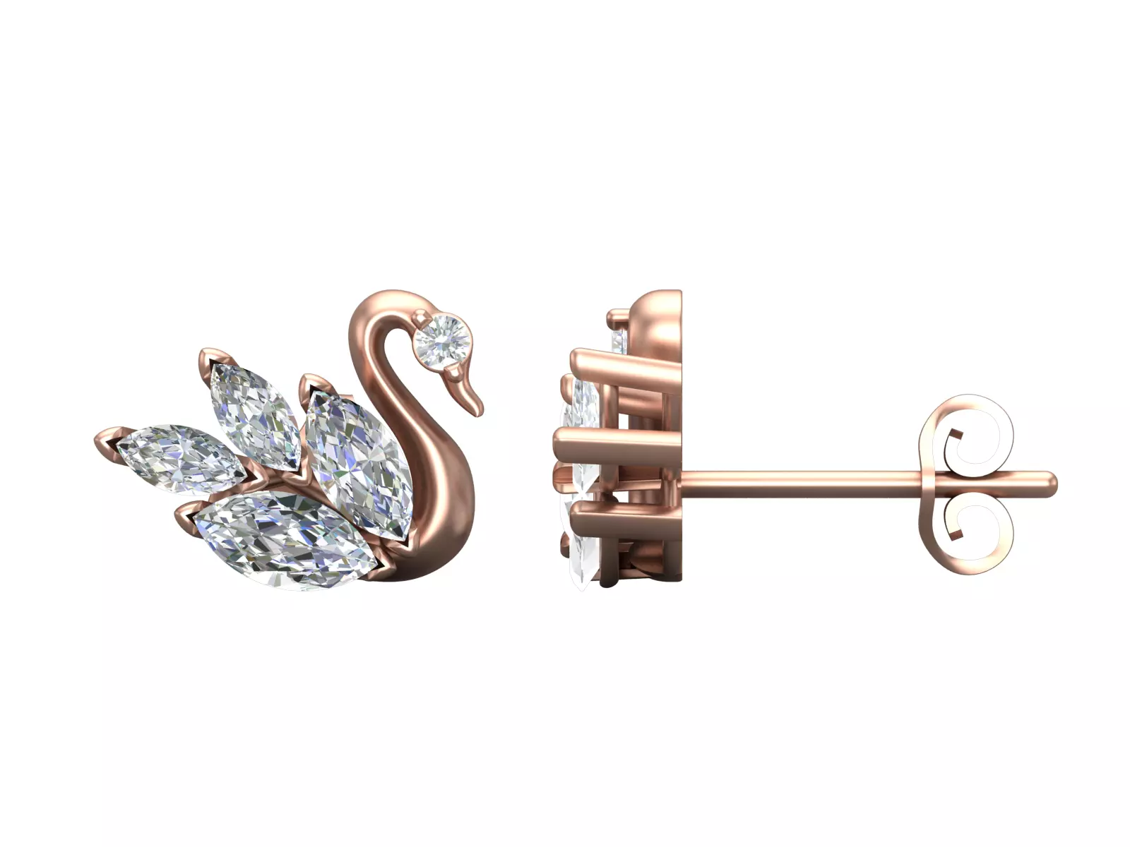 Swan Marquise Diamond Stud Earrings 3D CAD Design 3D print model_14
