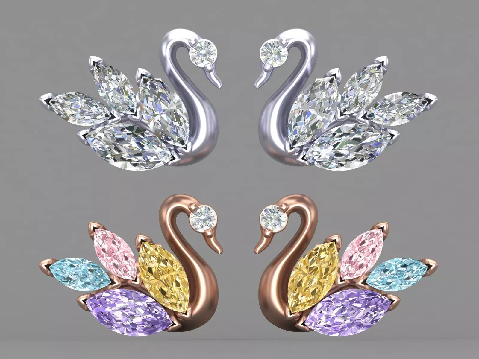 Swan Marquise Diamond Stud Earrings 3D CAD Design 3D print model_6