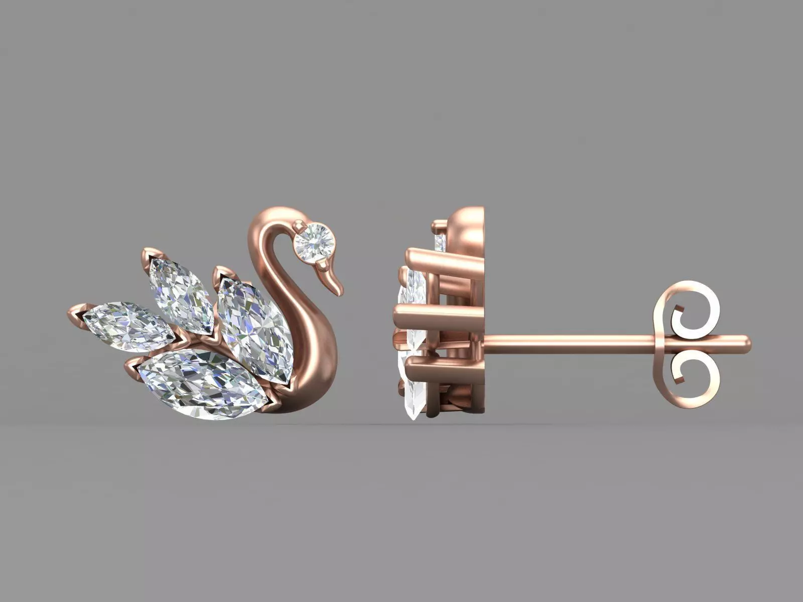 Swan Marquise Diamond Stud Earrings 3D CAD Design 3D print model_7