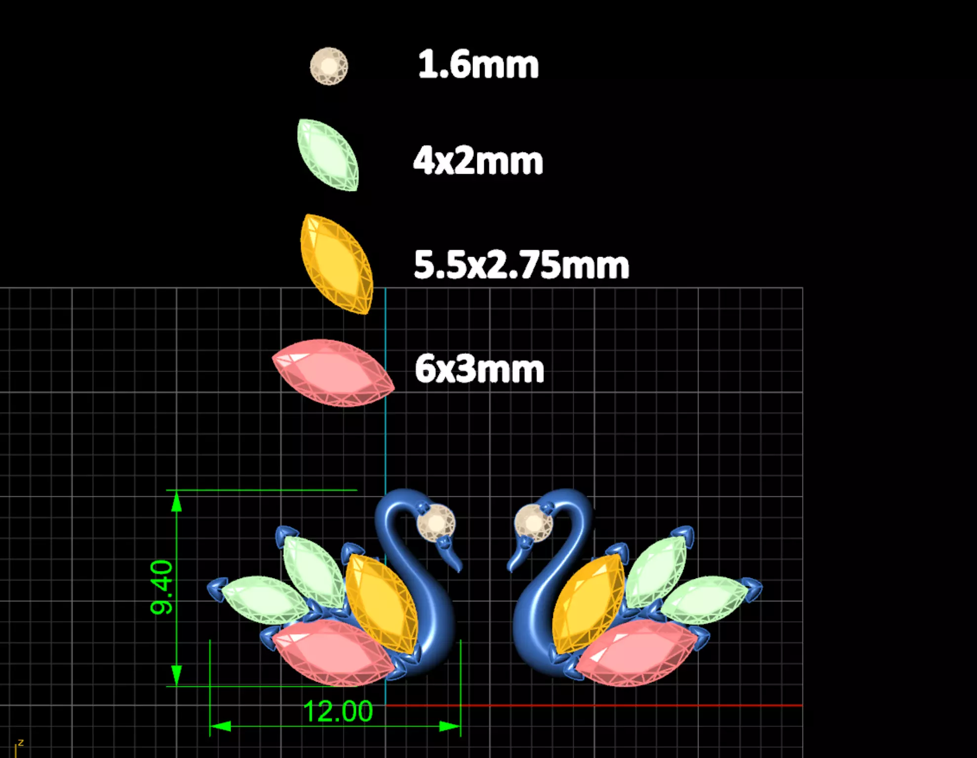 Swan Marquise Diamond Stud Earrings 3D CAD Design 3D print model_4