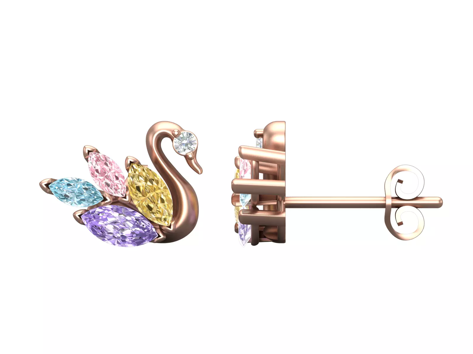 Swan Marquise Diamond Stud Earrings 3D CAD Design 3D print model_15