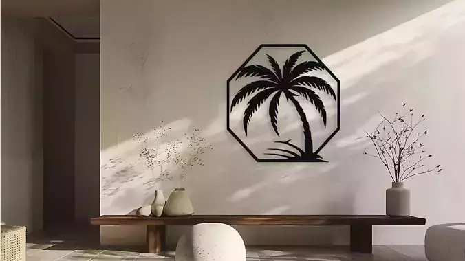 Palm Tree Silhouette Octagon Wall Art