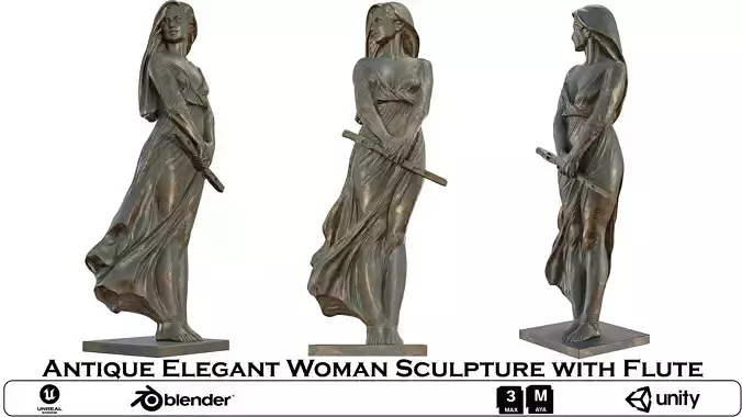 Antique Elegant Woman Sculpture with Flute