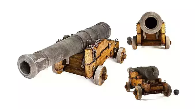 Old Naval Cannon  3D Model PBR Textures Low-poly 3D model Old Naval Cannon  3D Model PBR Textures Low-poly 3D model