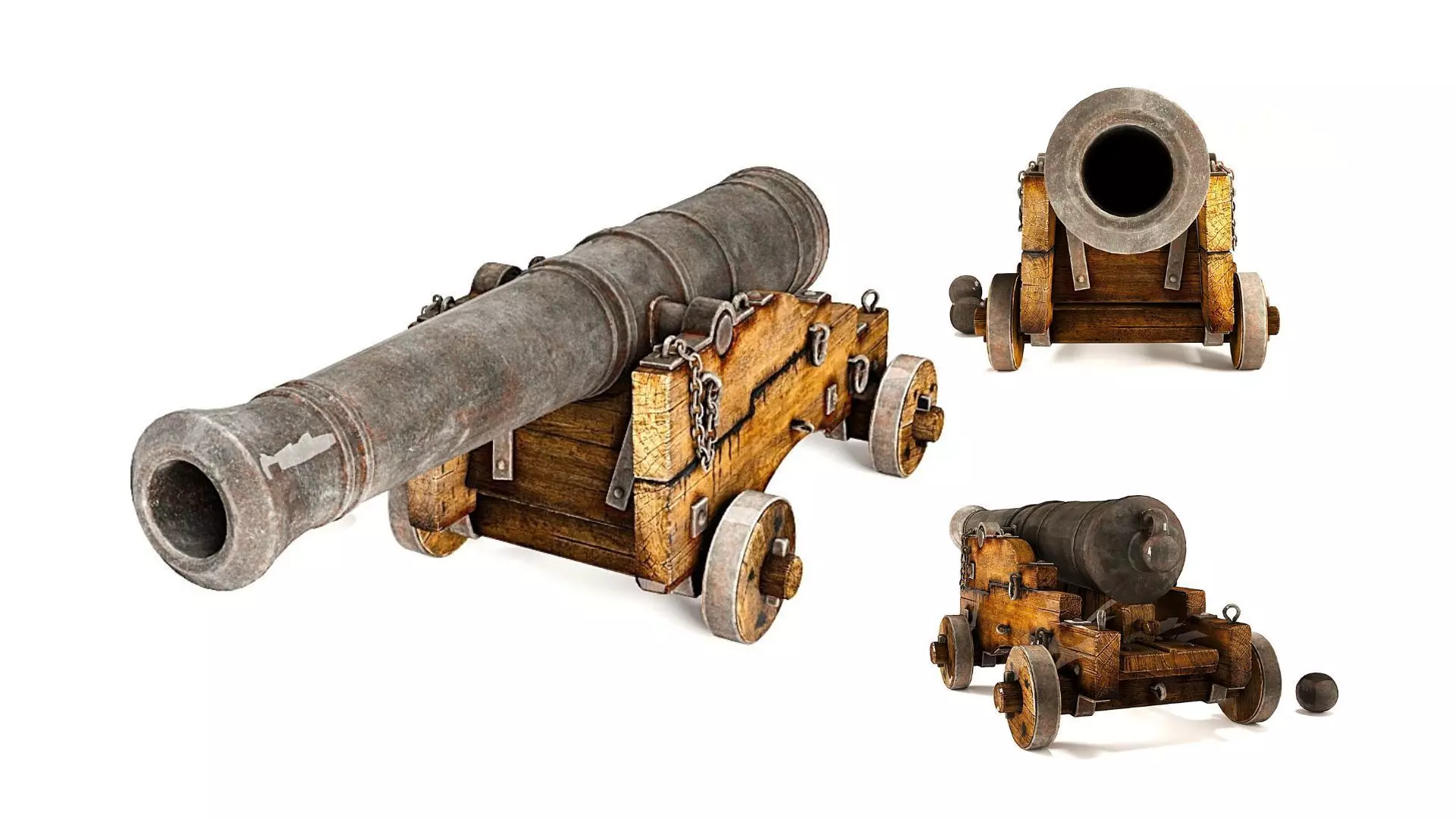 Old Naval Cannon  3D Model PBR Textures Low-poly 3D model_0