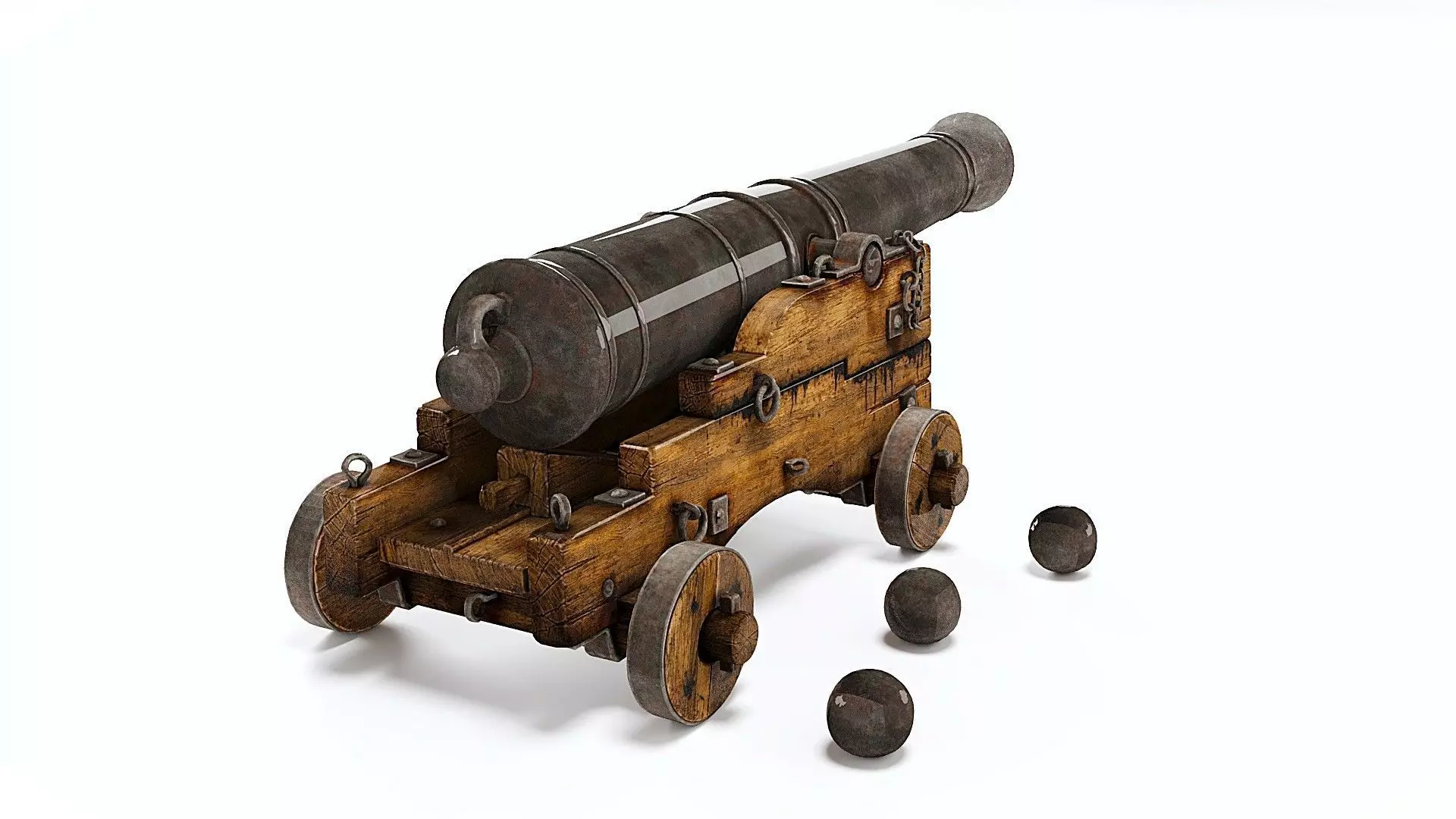 Old Naval Cannon  3D Model PBR Textures Low-poly 3D model_4