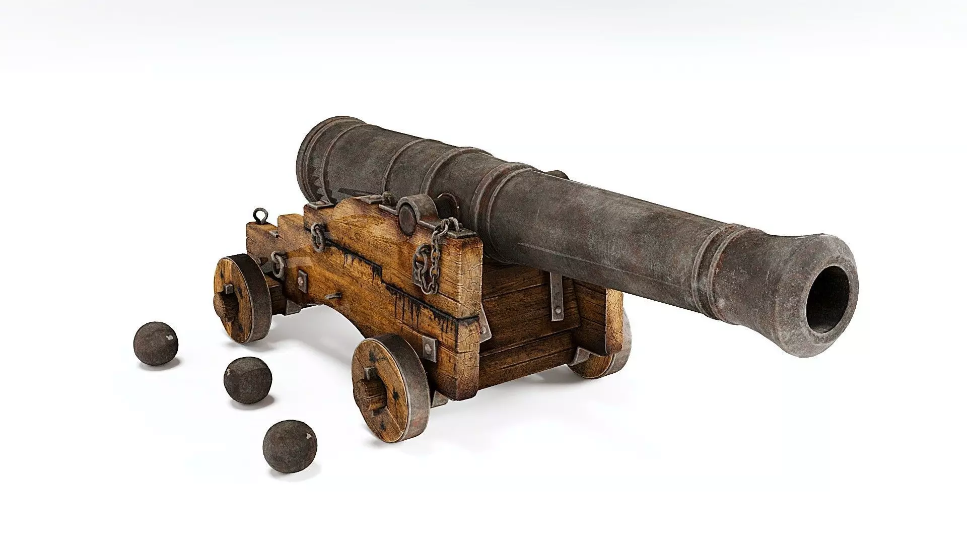 Old Naval Cannon  3D Model PBR Textures Low-poly 3D model_2
