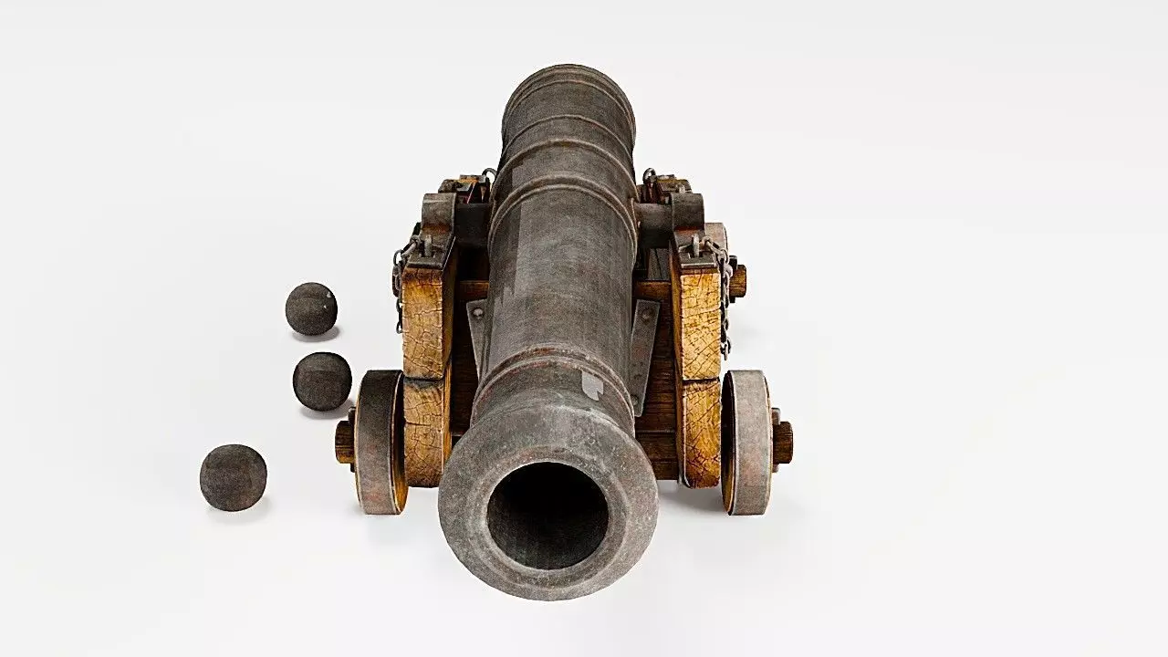 Old Naval Cannon  3D Model PBR Textures Low-poly 3D model_3