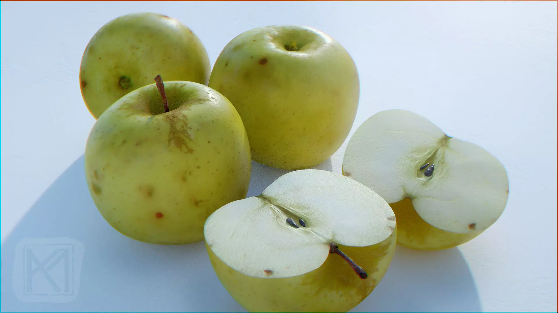 Apples High Resolution - whole fruit and cut Low-poly 3D model_0