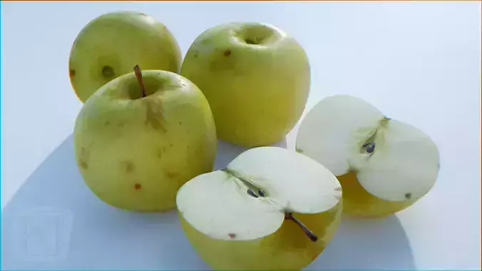 Apples High Resolution - whole fruit and cut Low-poly 3D model