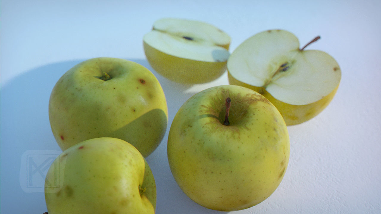 Apples High Resolution - whole fruit and cut Low-poly 3D model_7