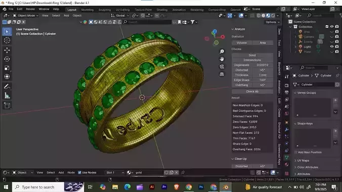 Gold Ring with Diamond and Engraved Text