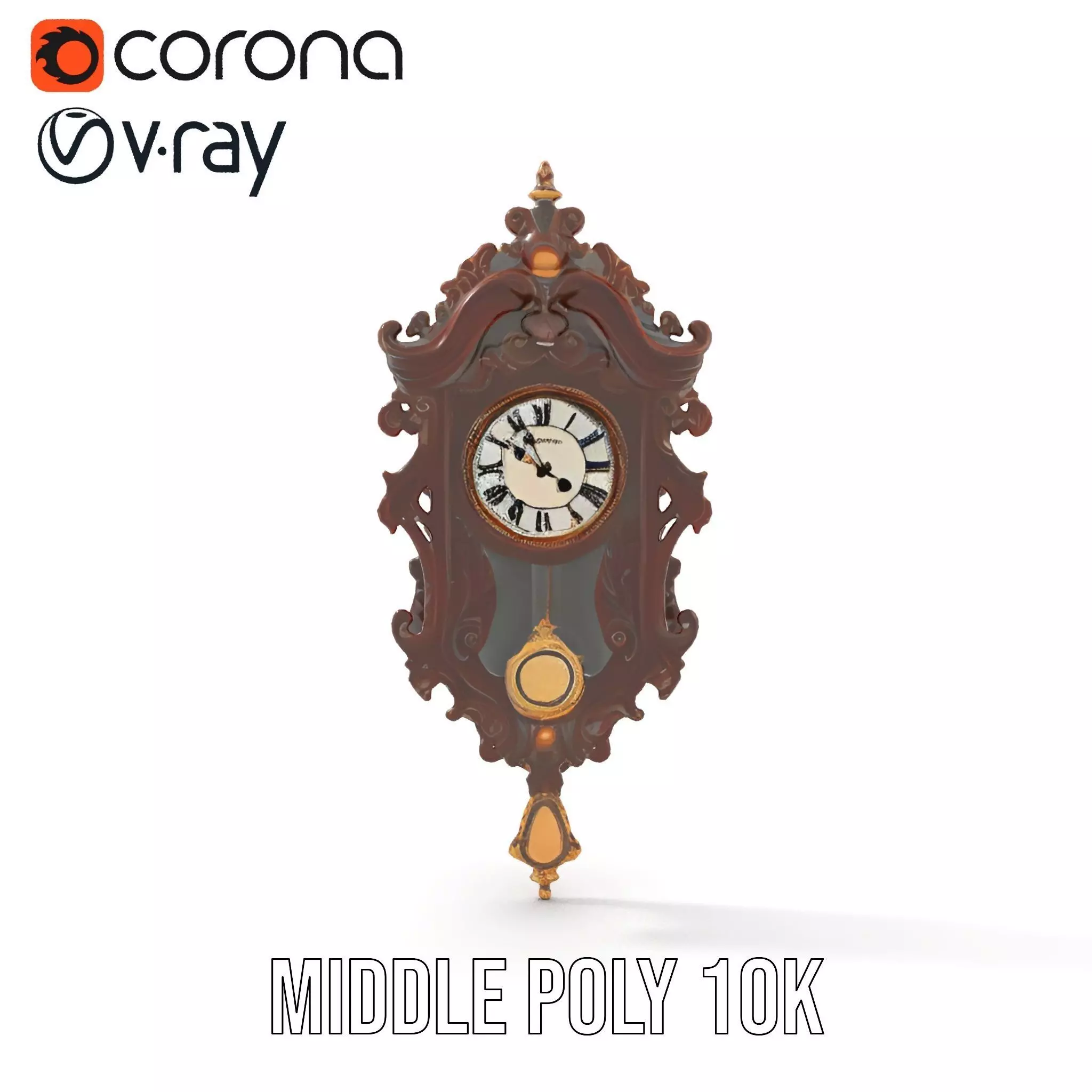 Ornate Wooden Clock model pack Low-poly 3D model_6