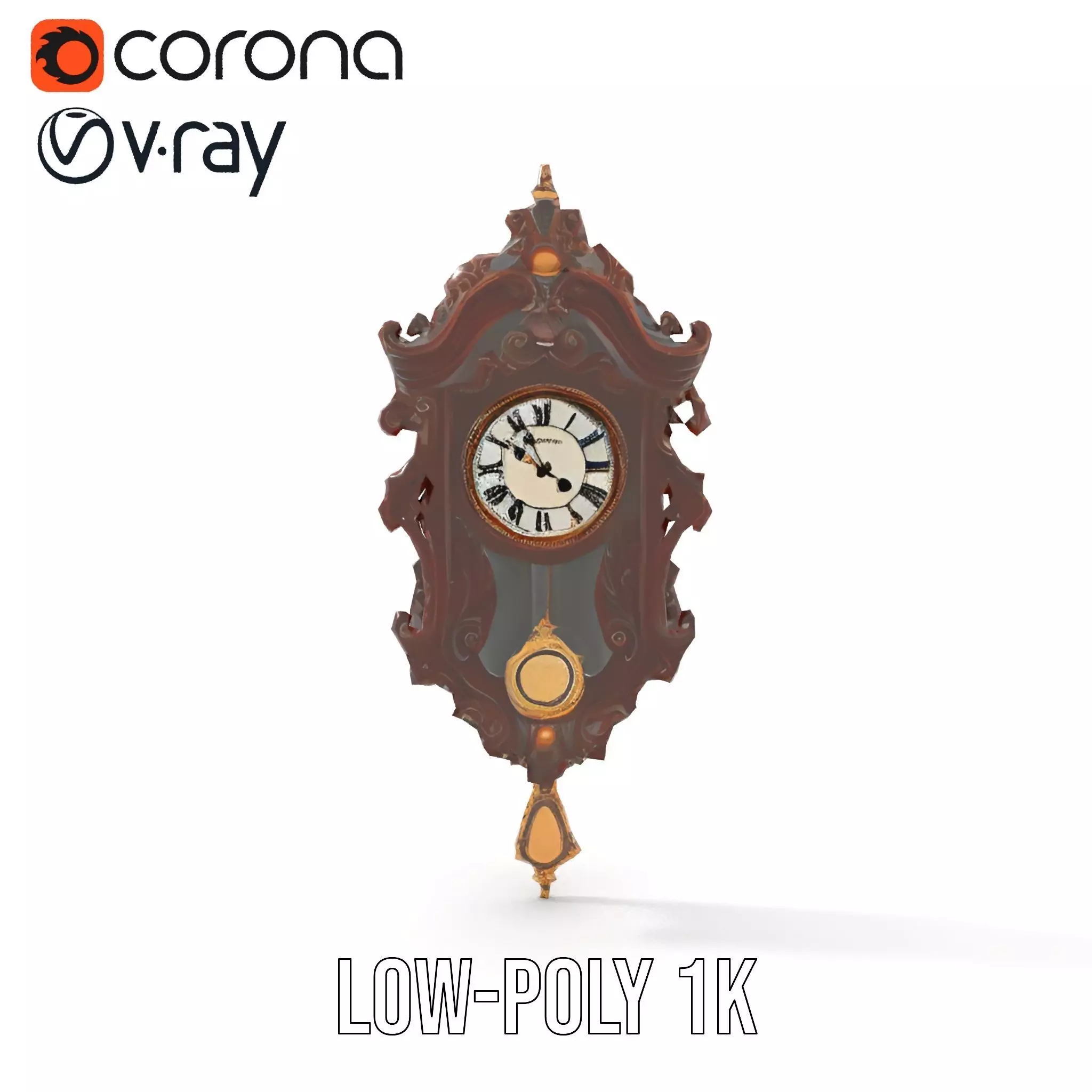 Ornate Wooden Clock model pack Low-poly 3D model_8