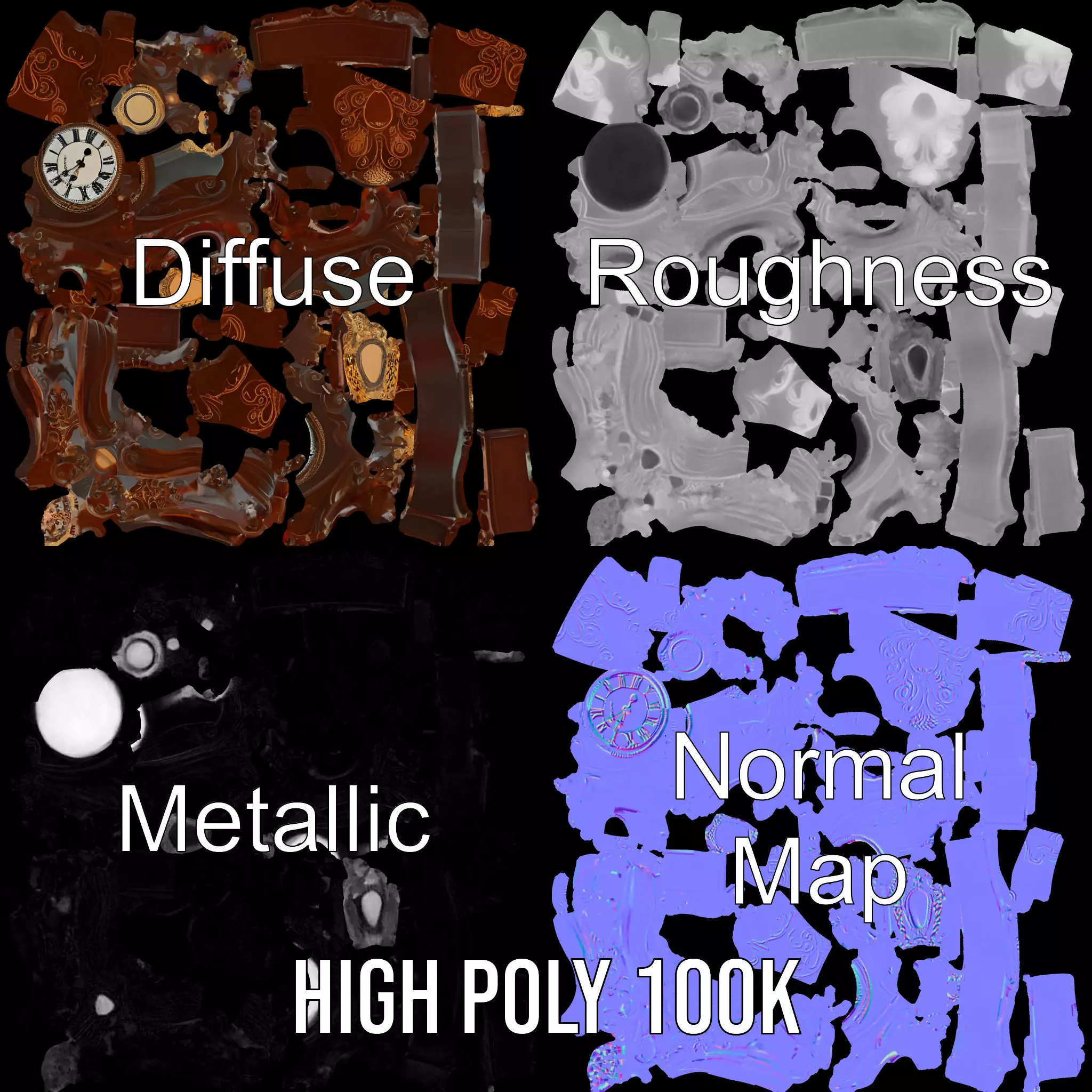 Ornate Wooden Clock model pack Low-poly 3D model_4