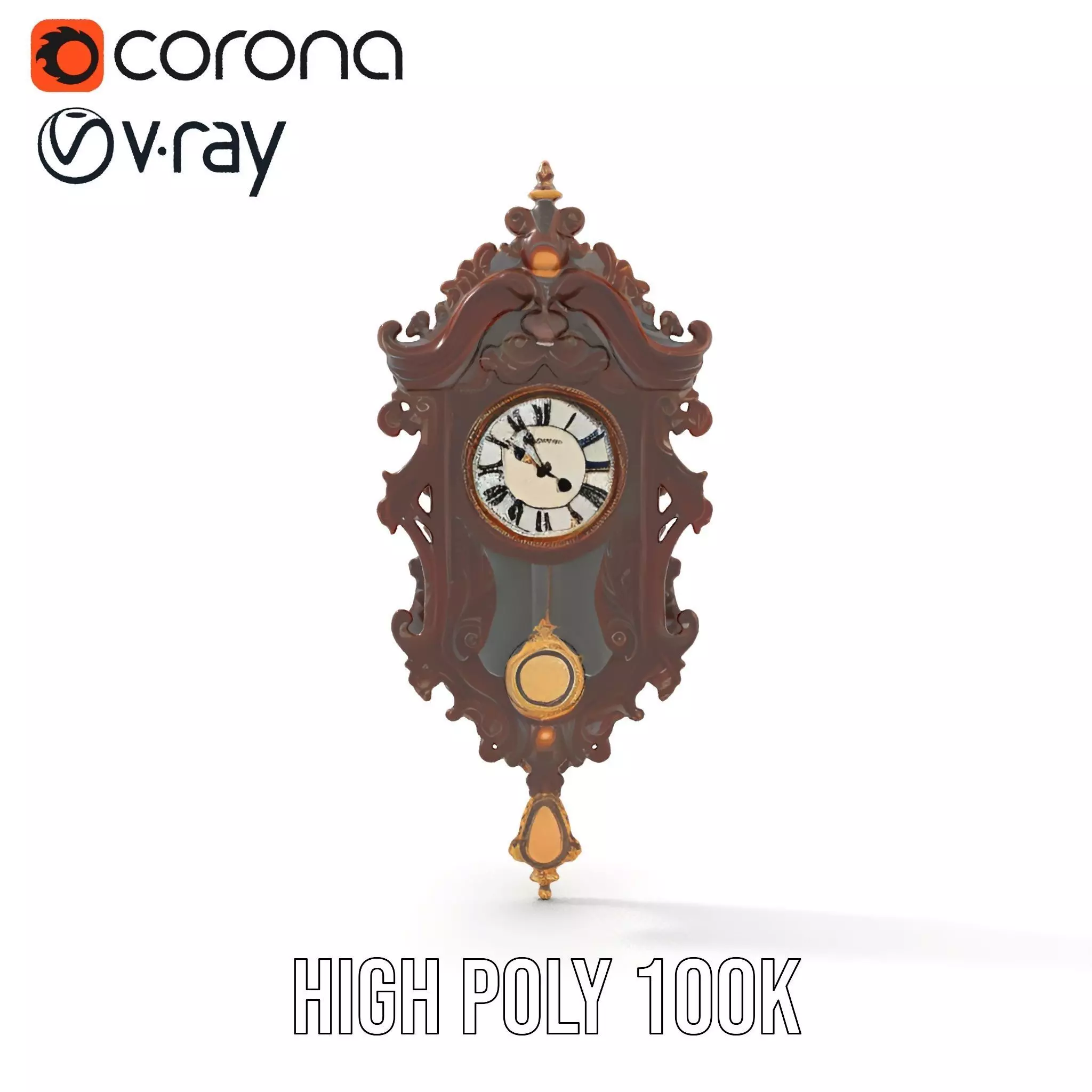 Ornate Wooden Clock model pack Low-poly 3D model_21