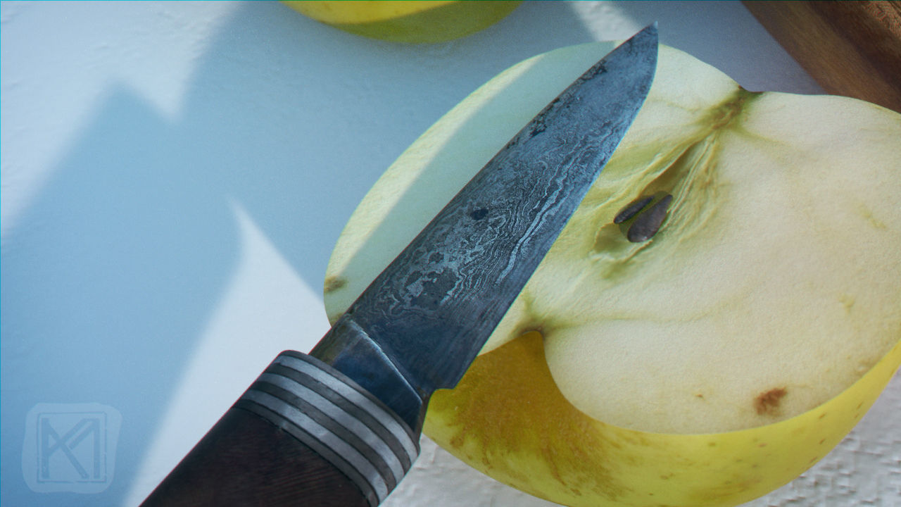 Knife Damast Steel Low-poly 3D model_2