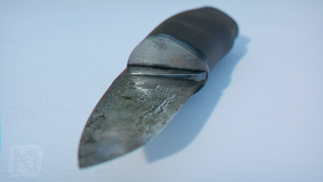 Knife Damast Steel Low-poly 3D model_1