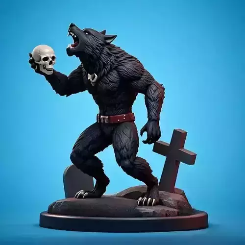 2145  Werewolf Howling with Skull  3D Model  magic