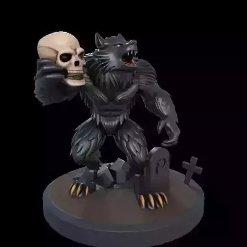 2146 Werewolf Howling with Skull  3D Model  magic  