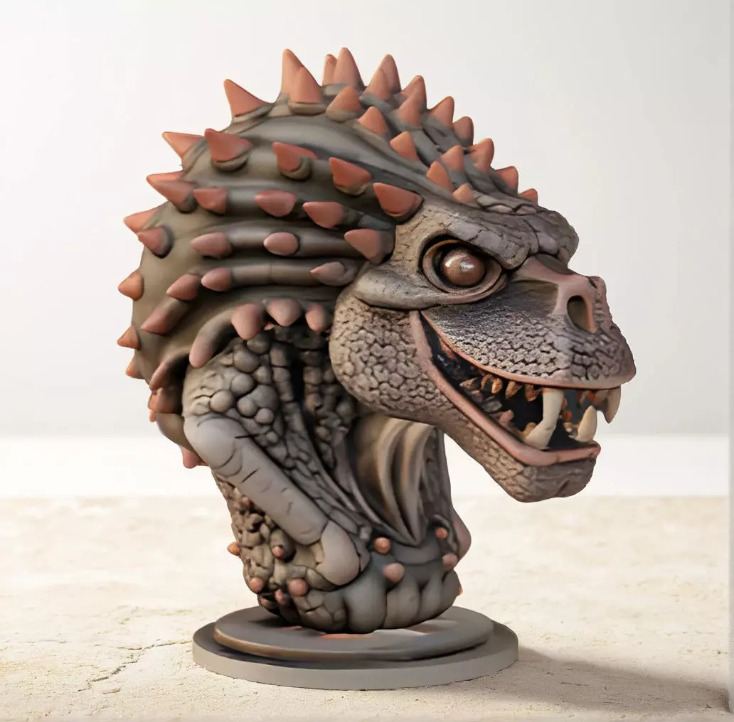Edmontonia Head Bust 3D Model - STL Printable Dinosaur 3D print model_0