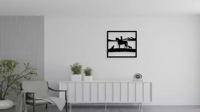 Cowboy Horse and Dogs Wall Decor Art