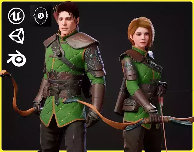 Modular Fantasy Character 02 - Archer Low-poly 3D model