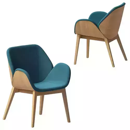 Modern Blue Fabric  Wood Armchair
