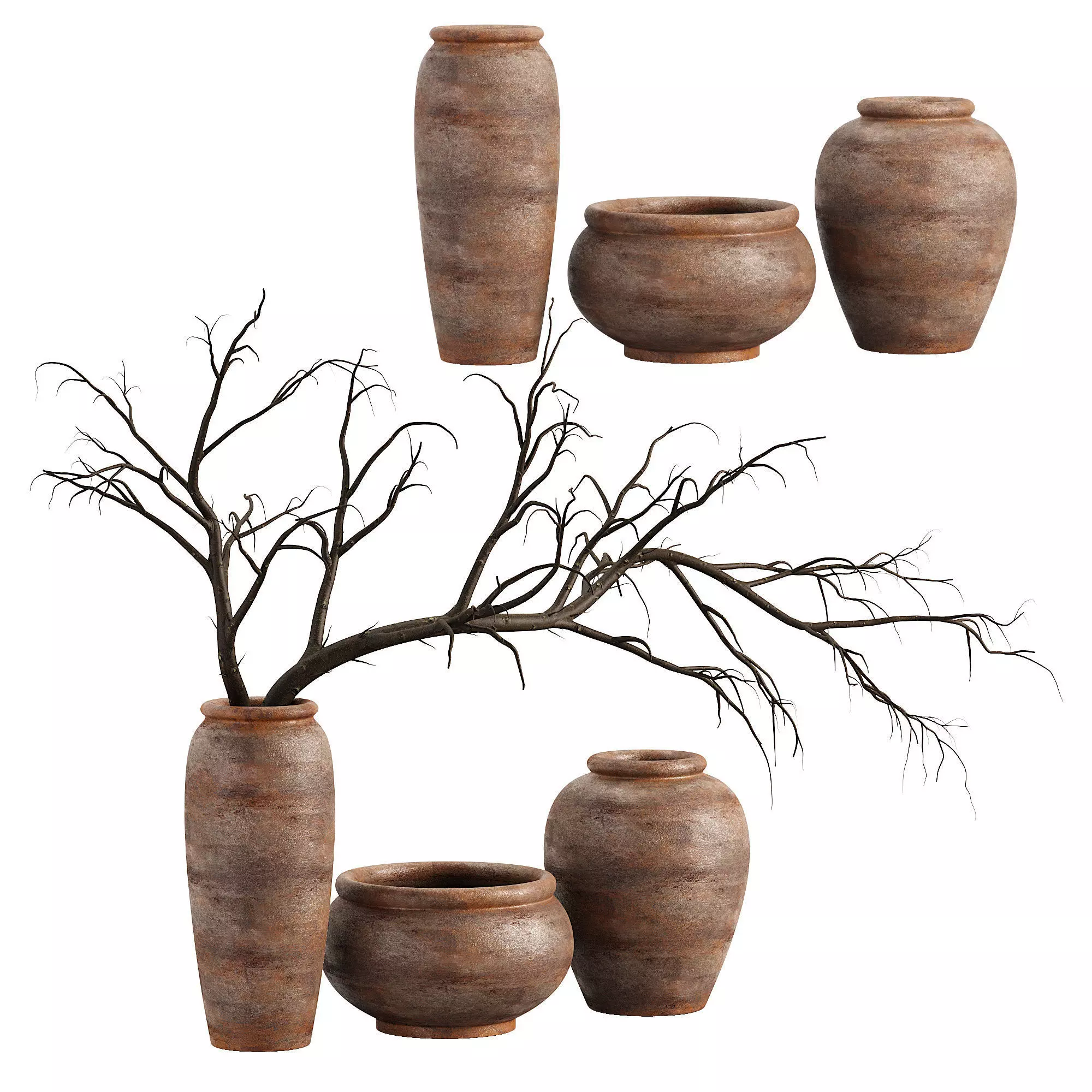 Decorative Vases with Branches 3D model_0