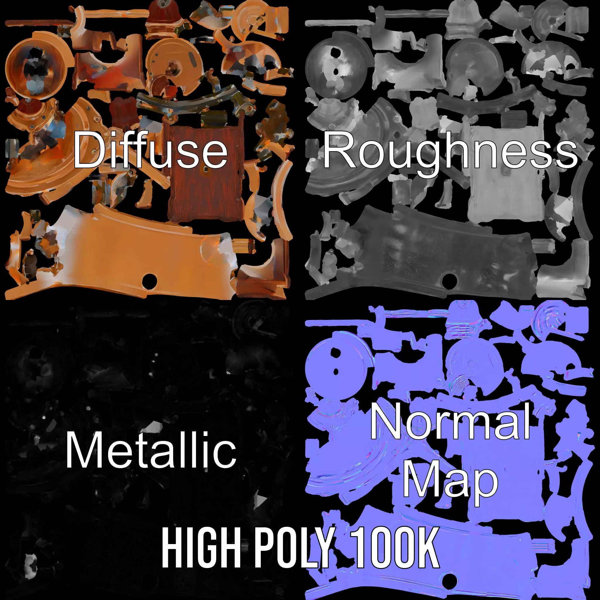 Vintage Brass Grinder model pack Low-poly 3D model_4