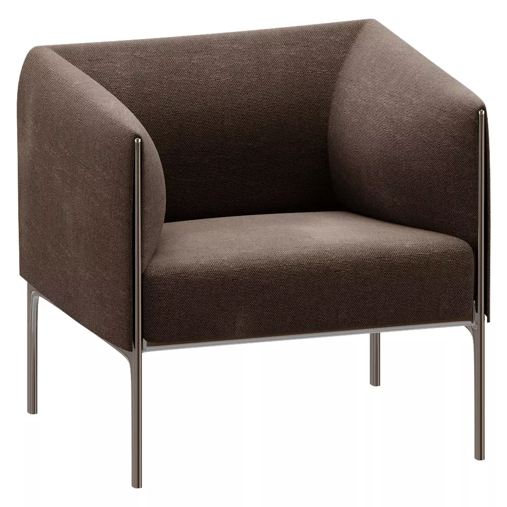 Modern Brown Fabric Armchair Low-poly 3D model_0