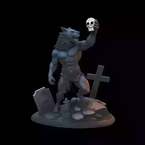 2147 Werewolf Howling with Skull  3D Model  magic