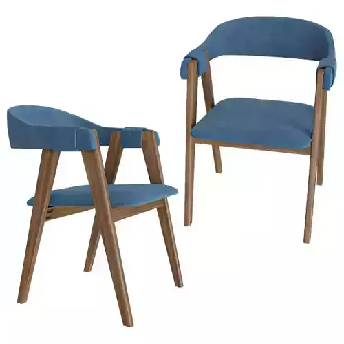 Modern Blue Fabric  Wood Armchair