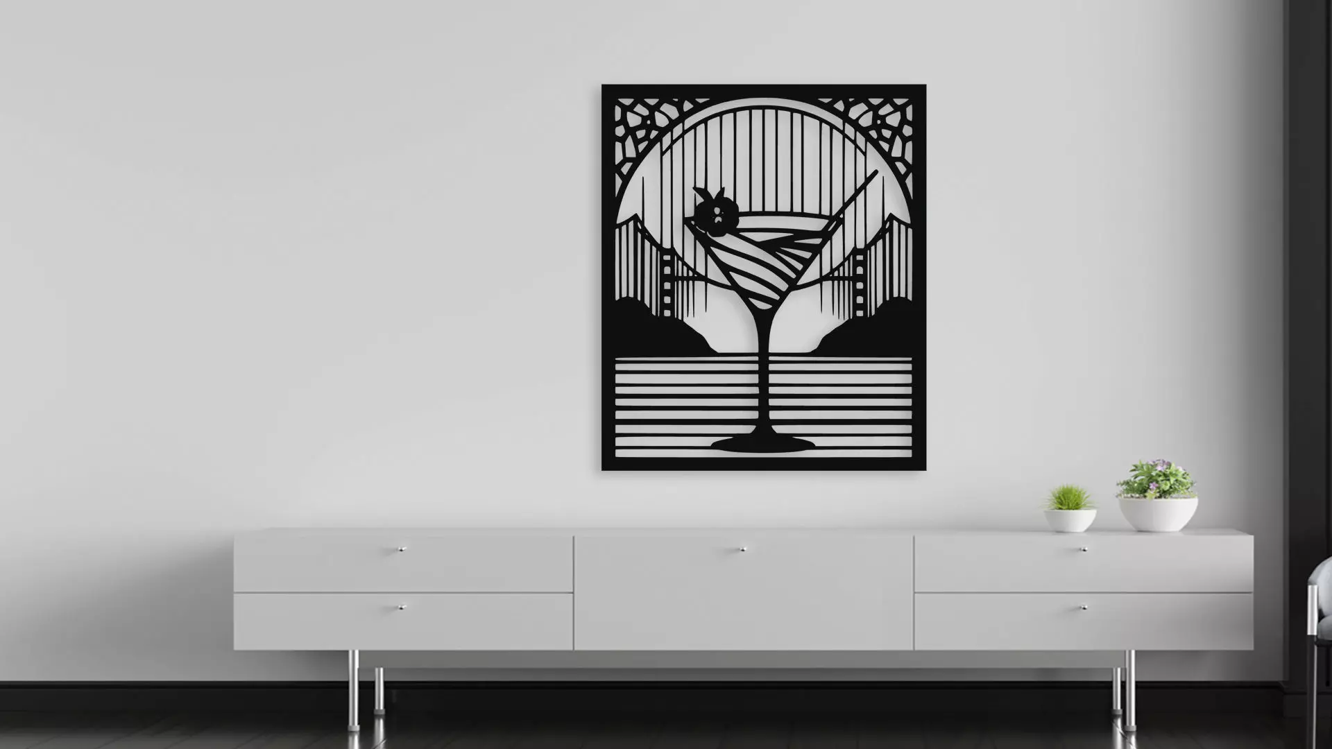 Art Deco Martini Glass Cityscape Wall Decor 3D model_0