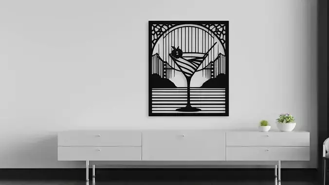 Art Deco Martini Glass Cityscape Wall Decor