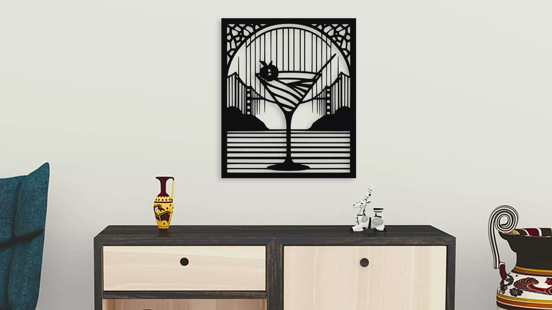 Art Deco Martini Glass Cityscape Wall Decor 3D model_4