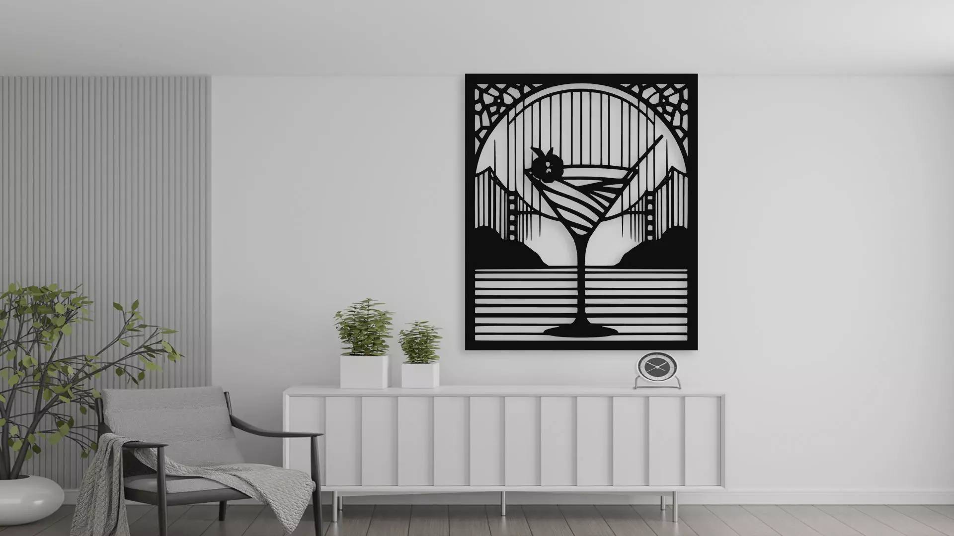 Art Deco Martini Glass Cityscape Wall Decor 3D model_1