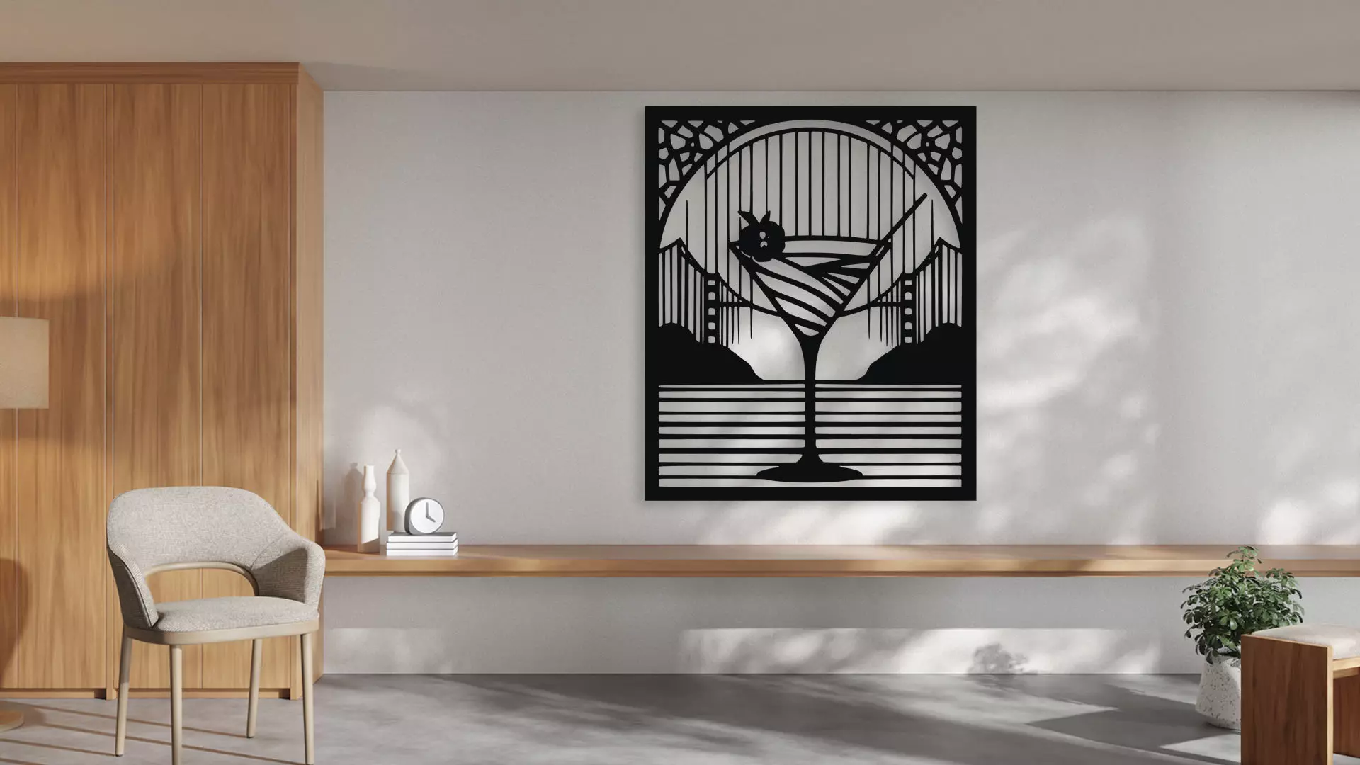 Art Deco Martini Glass Cityscape Wall Decor 3D model_2