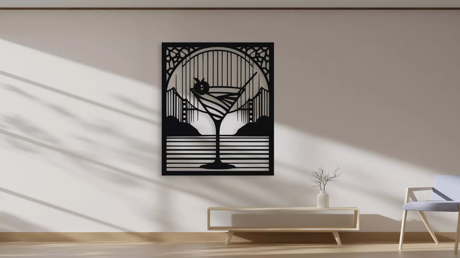 Art Deco Martini Glass Cityscape Wall Decor 3D model_5