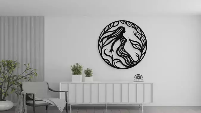 Mermaid Goddess Silhouette Wall Decor Art