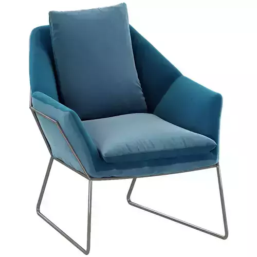 Modern Blue Fabric Armchair with Metal Legs 