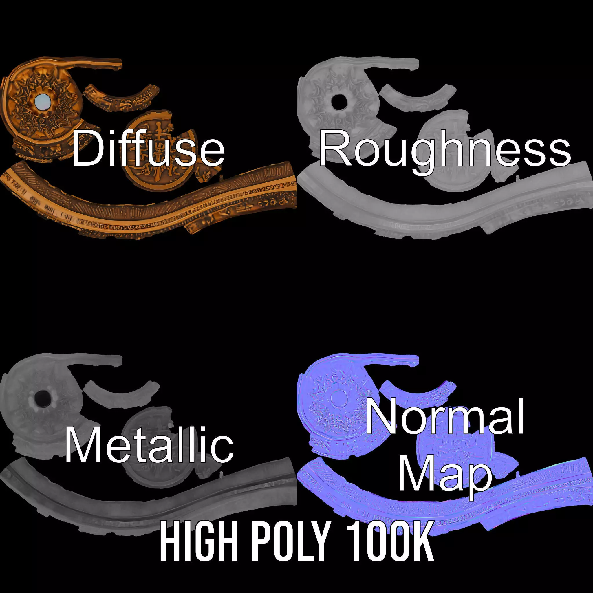 Ancient Bronze Amulet model pack Low-poly 3D model_4