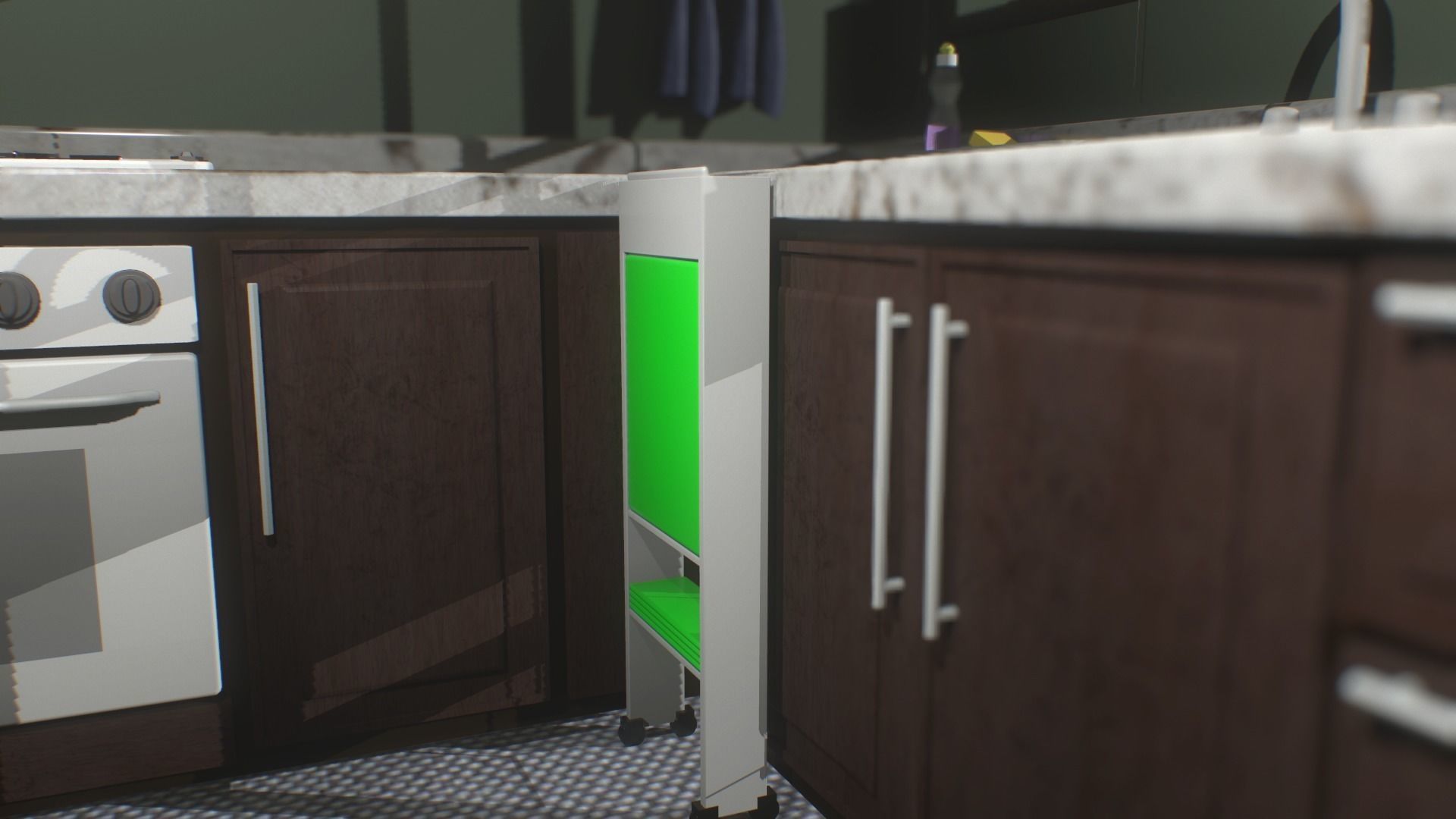 Simple kitchen and a container Low-poly 3D model_0