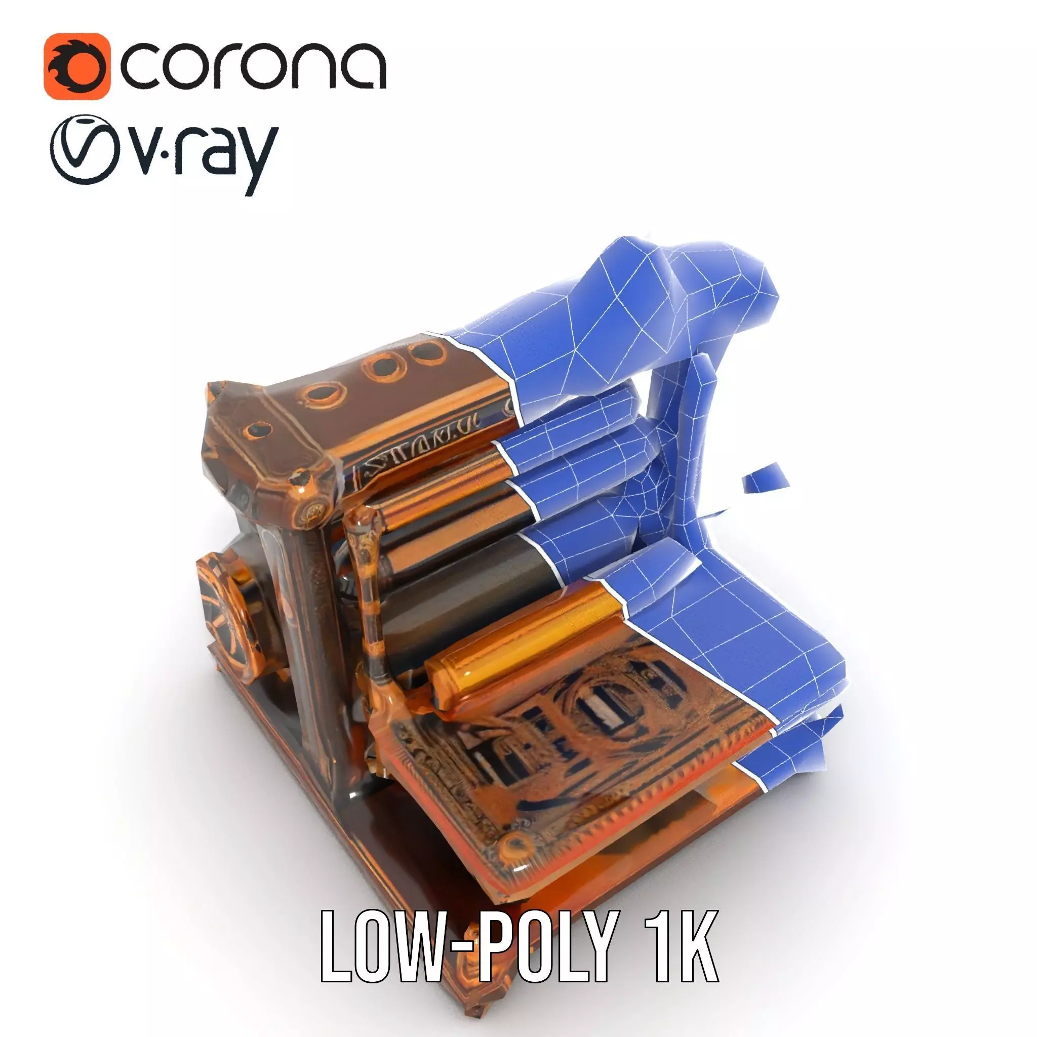 Antique Printing Press model pack Low-poly 3D model_17