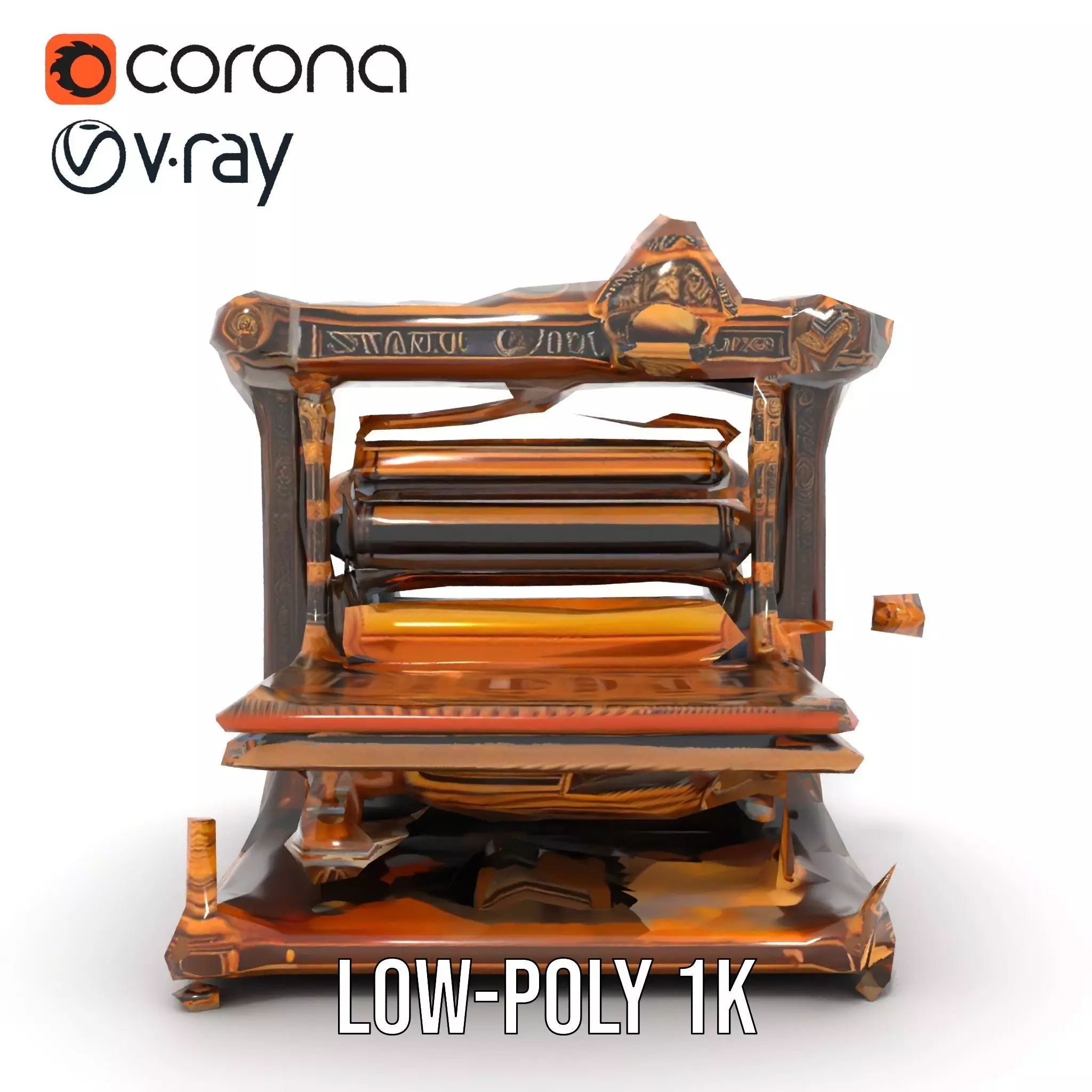 Antique Printing Press model pack Low-poly 3D model_15