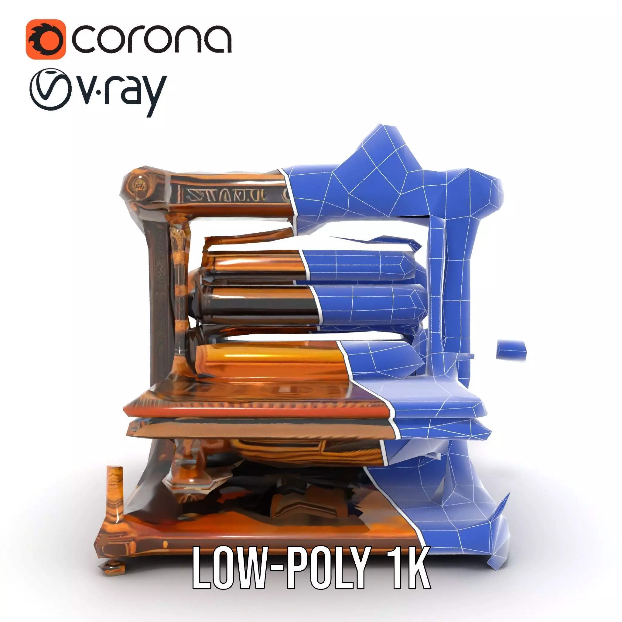 Antique Printing Press model pack Low-poly 3D model_20